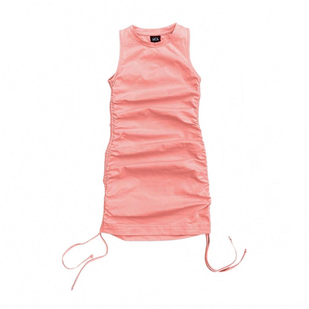 NEW LITTLE OLIN girl's gathered jersey dress in pink coral